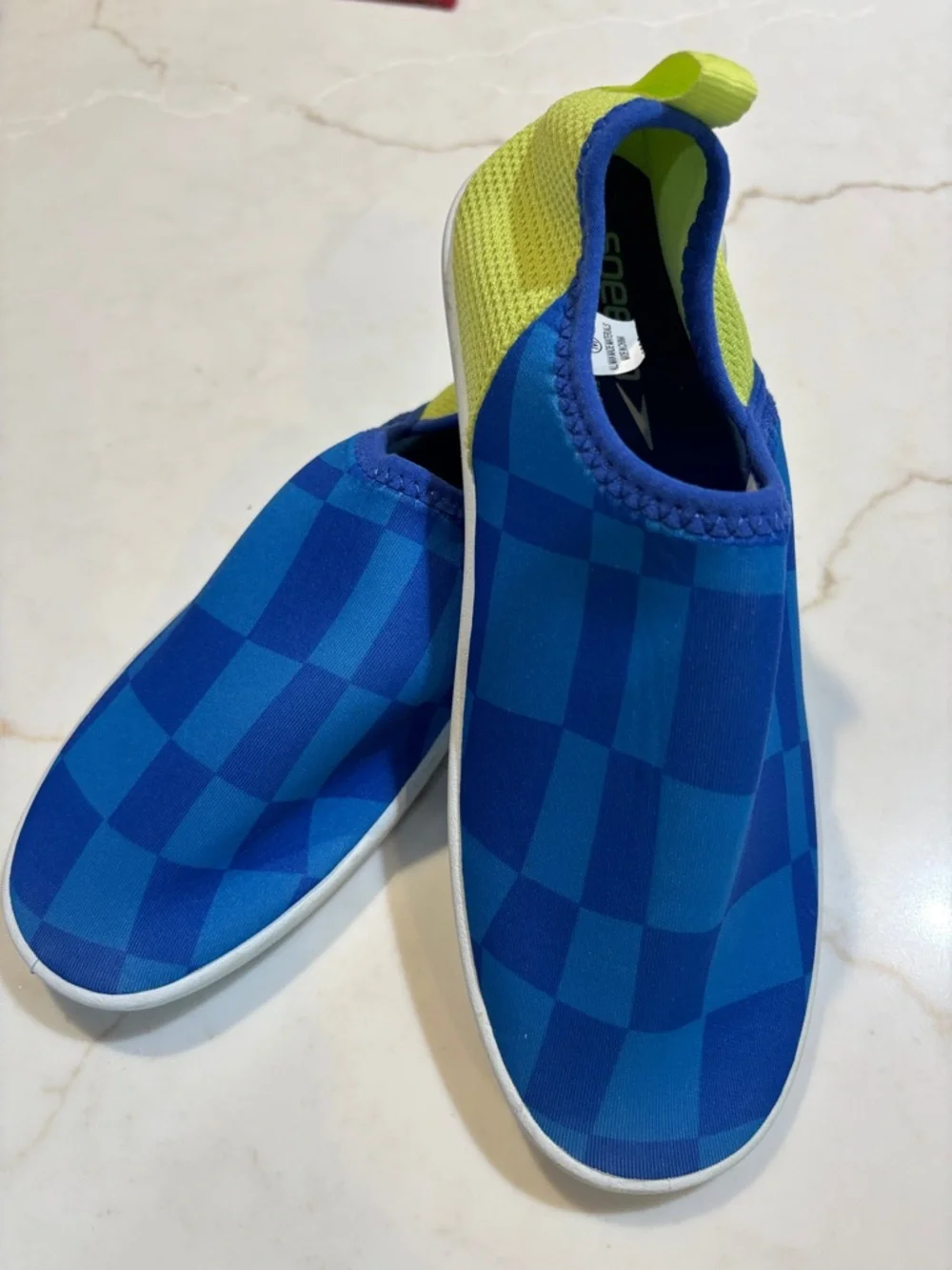 Speedo Junior Bootie Electric Checker Water Shoes Blue Lime M 2-3